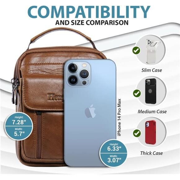 Genuine Leather Phone Pouch for Belt,Cell Phone Holster with Belt Loop,Crossbody - Picture 2 of 7